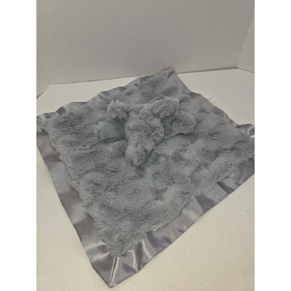 Cloud Island Plush Gray Elephant Lovey Swirl Fur Satin Back Trim